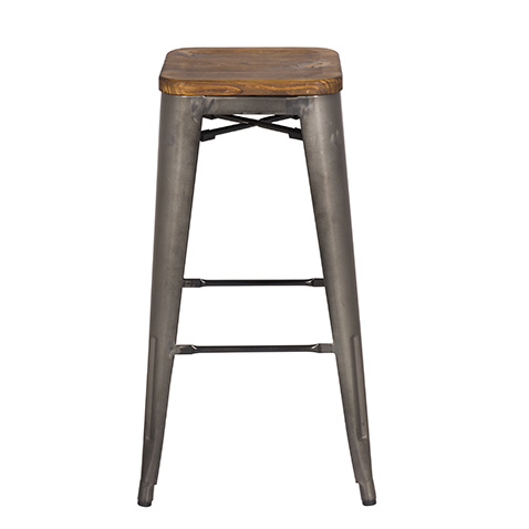 M-94115 Metal Barstool with Pine Wood Seat Matt Gun Metal