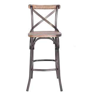 M-94541 Bar Stool  Matt Gumetal with Walnut Wood Seat