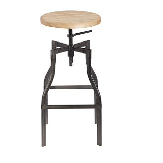 M-94142 Barstool Matt gumetal with Natual Wood Seat