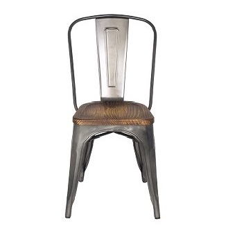 M-74522 Metal Side Chair with Wood Seat Matt Gunmetal