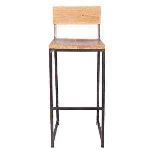 M-94555 Barstool Matt gumetal with Natural Wood Seat