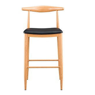 Metal 2552 Barstool Natural Color Brushed Wood Grain Frame w/Black Vinyl Seat