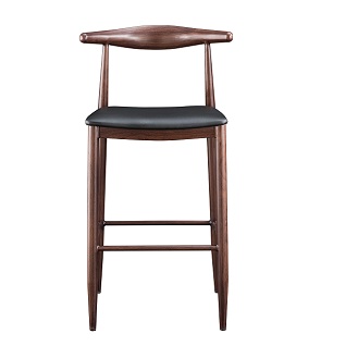 Metal 2552 Barstool Walnut Color Brushed Wood Grain Frame w/Black Vinyl Seat