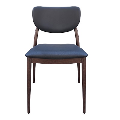 Metal 2662 Dining Chair Walnut Color Brushed Wood Grain Frame Stackable w/Black Faux Leather Seat