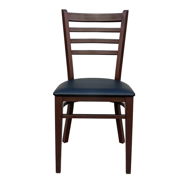Metal 2137 Dining Chair Walnut Color Brushed Wood Grain Frame w/Black Faux Leather Seat